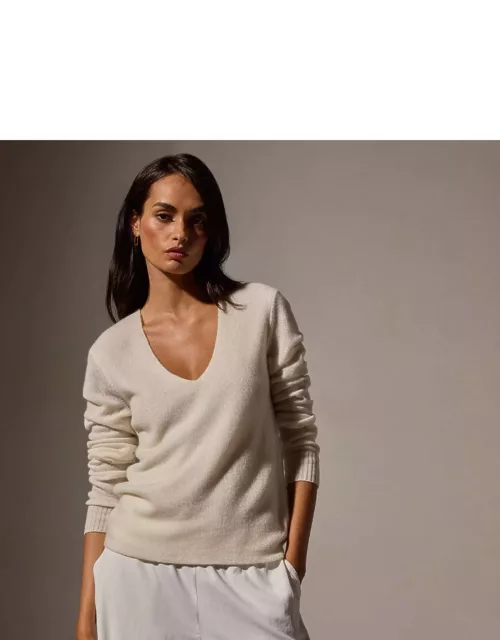 Soft Featherweight Cashmere Deep V Sweater - Oyster