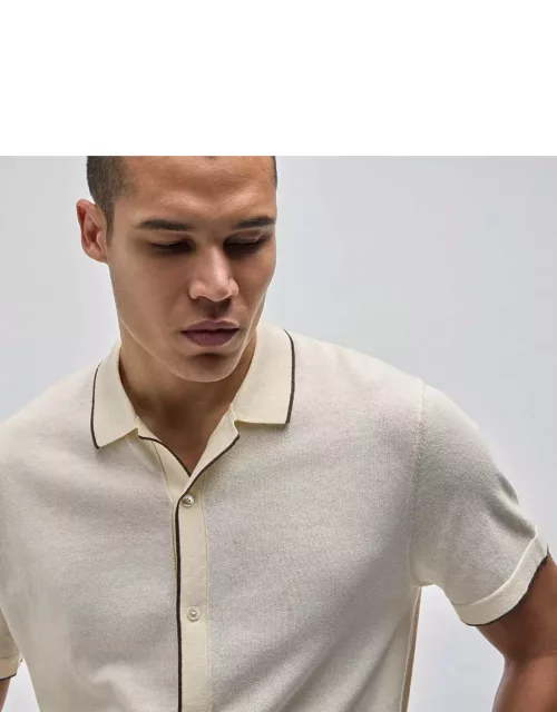 Stretch Cotton Tipped Shirt - Ivory/Porcupine