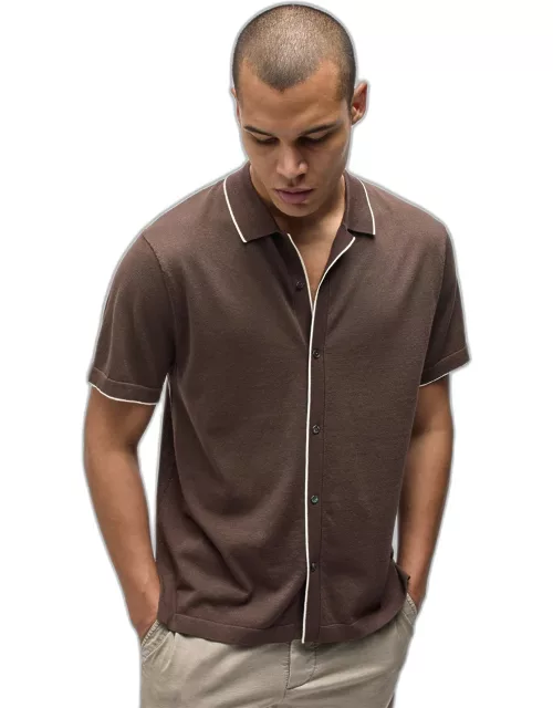 Stretch Cotton Tipped Shirt - Porcupine/Ivory