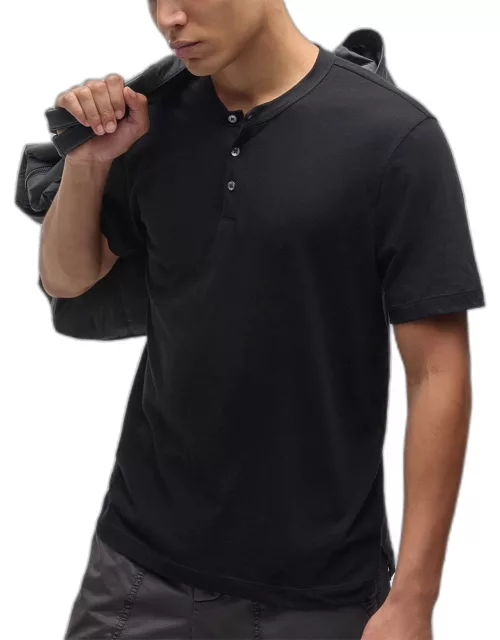 Cotton Jersey Short Sleeve Henley - Black