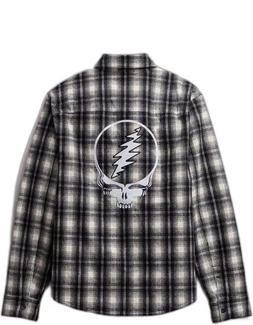 Men's Grateful Dead Sherpa Lined Plaid Jacket - Black/White