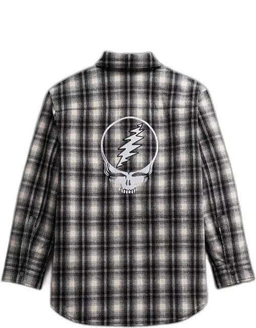 Women's Grateful Dead Sherpa Lined Plaid Shirt Jacket - Black/White