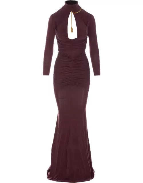 Elisabetta Franchi Draped Red Carpet Dress With Necklace