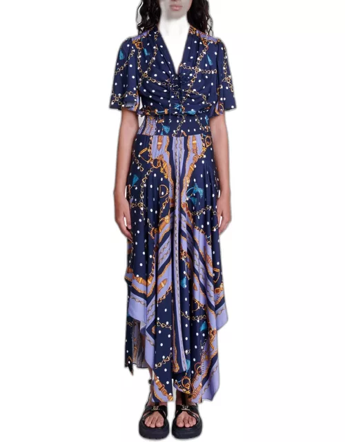 Rachelae Chain-Print Scarf Maxi Dres