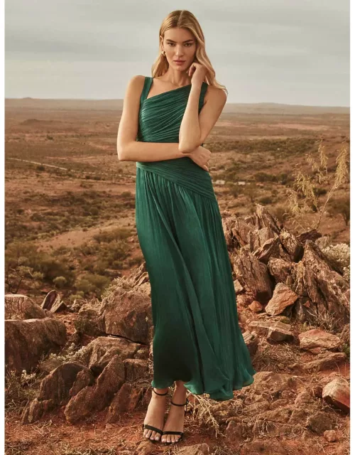 Forever New Women's Nya Metallic Asymmetrical Maxi Dress in Mysterious Green