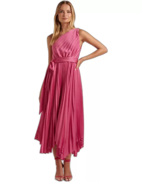 Forever New Women's Bronte Satin Pleated Midi Dress in Raspberry Jelly