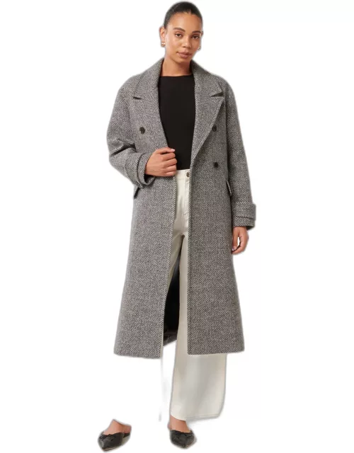 Forever New Women's Candice Double Breasted Coat in Grey Herringbone