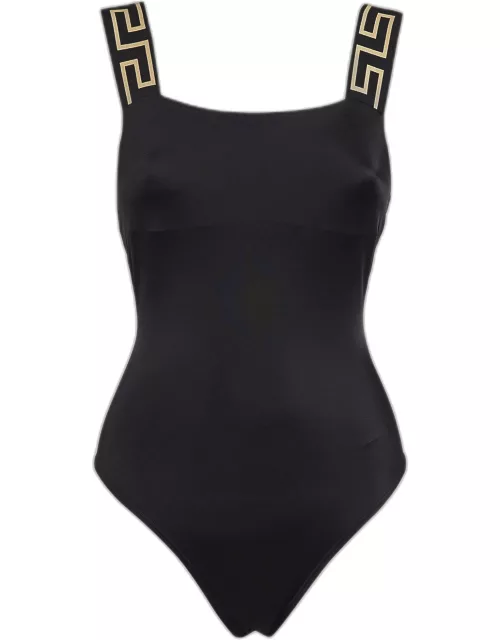 Versace Black Jersey and Chiffon Swimsuit With Cover-Up Skirt S/