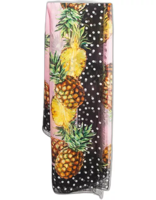 Dolce & Gabbana Pink Pineapple Print Silk Scarf