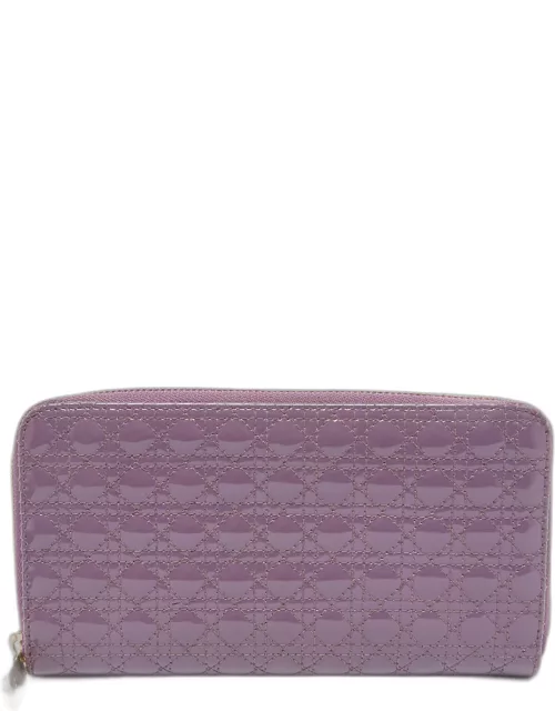 Dior Purple Cannage Patent Leather Lady Dior Zip Around Wallet