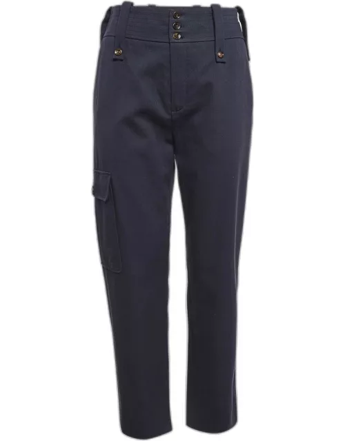 Chloe Deep Navy Blue Gabardine Cotton Cargo Pants