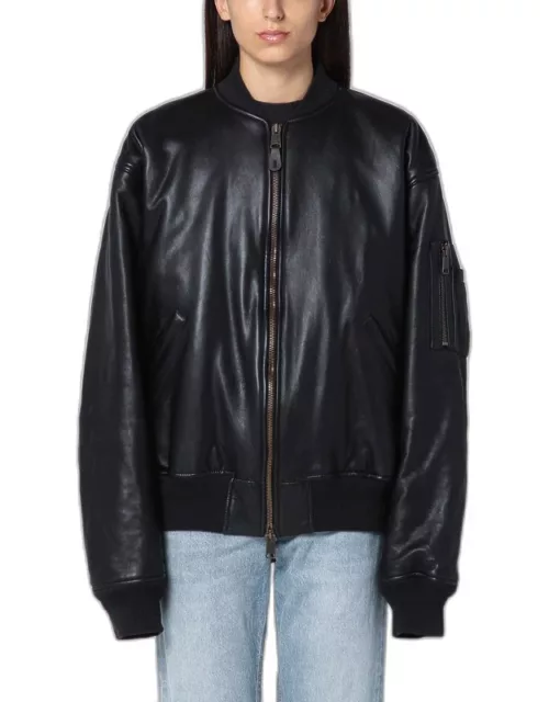 Black leather bomber jacket