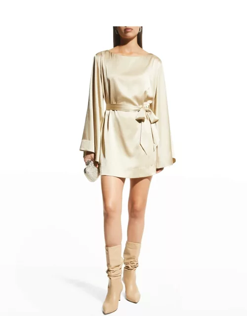 Ophelia Bell-Sleeve Silk Mini Dres