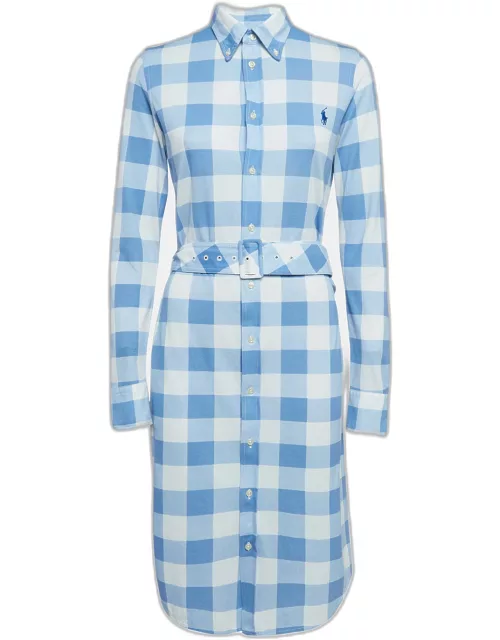 Ralph Lauren Blue/White Plaid Knit Oxford Cotton Belted Dress