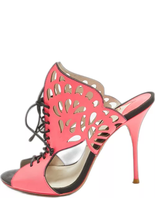 Sophia Webster Pink Leather Laser Cut Lace Up Sandal