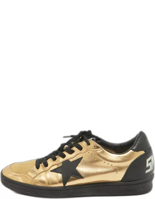 Golden Goose Gold/Black Leather and Mesh Records Sneaker