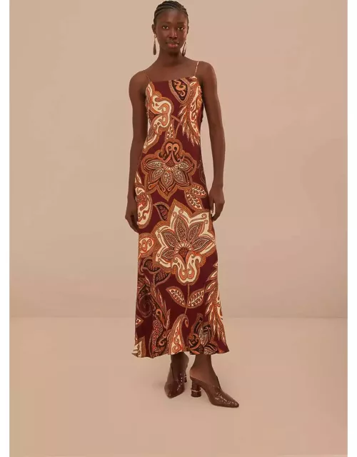 Burgundy Leopard Paisley LENZING ECOVERO Viscose Maxi Slip Dress, LEOPARD PAISLEY BURGUNDY /