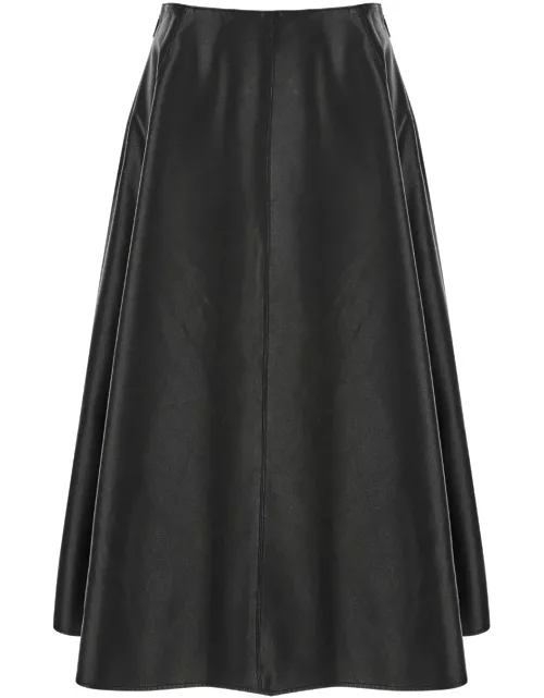 MSGM Midi Pleated Black Skirt In Eco Leather Woman