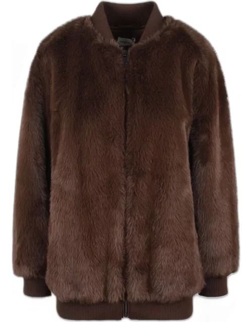 Parosh Pathos Faux Fur Bomber Jacket