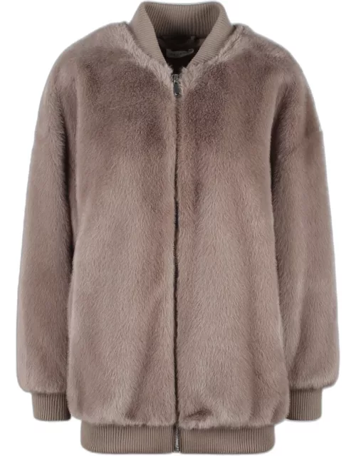 Parosh Pathos Faux Fur Bomber Jacket