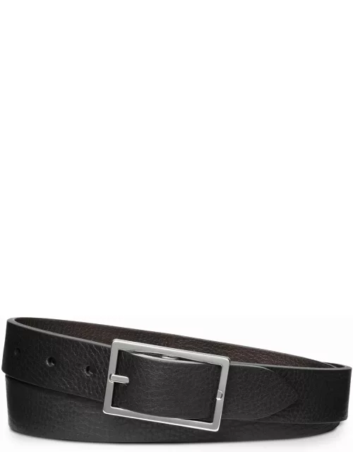 Men's Reversible Rectangular-Buckle Leather Belt