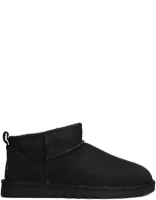 UGG Classic Ultra Mini Low Heels Ankle Boots In Black Suede