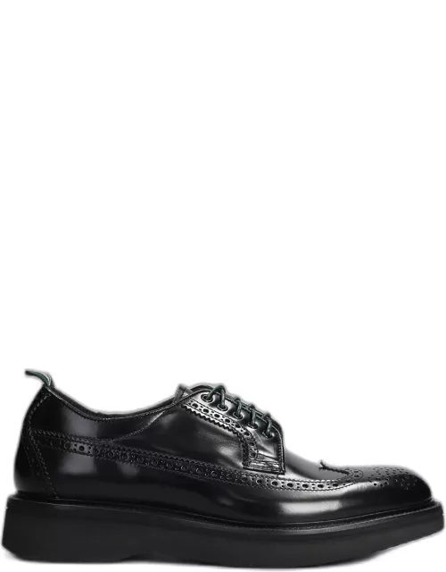 Green George Lace Up Shoes In Black Leather