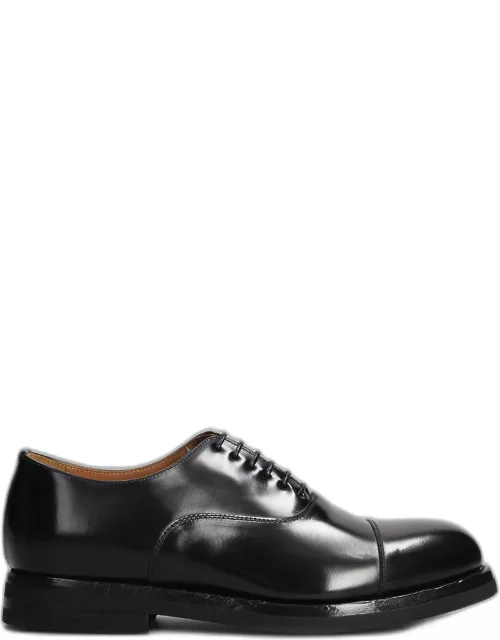 Green George Lace Up Shoes In Black Leather