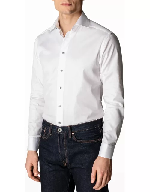 Contemporary-Fit Twill Shirt with Gray Button