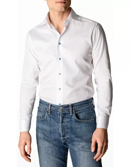 Contemporary Fit Twill Shirt with Blue Button