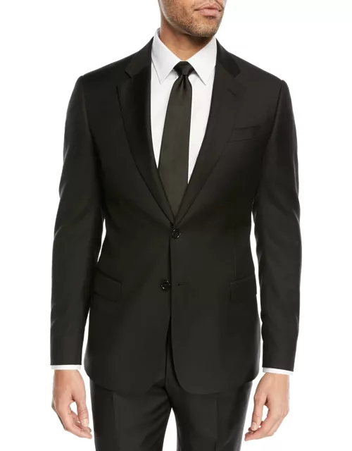 Super 130s Wool Two-Piece Suit, Black