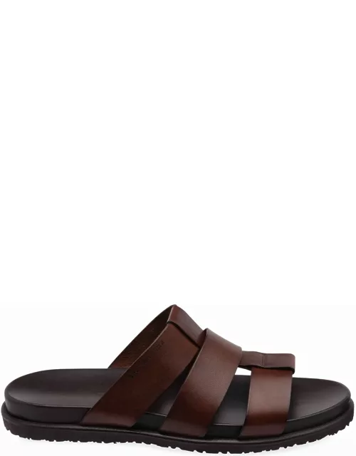 Men's Empoli Three-Strap Leather Slide Sandal