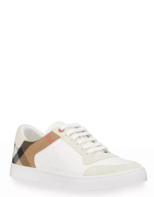 Men's Reeth Leather House Check Low-Top Sneakers, White