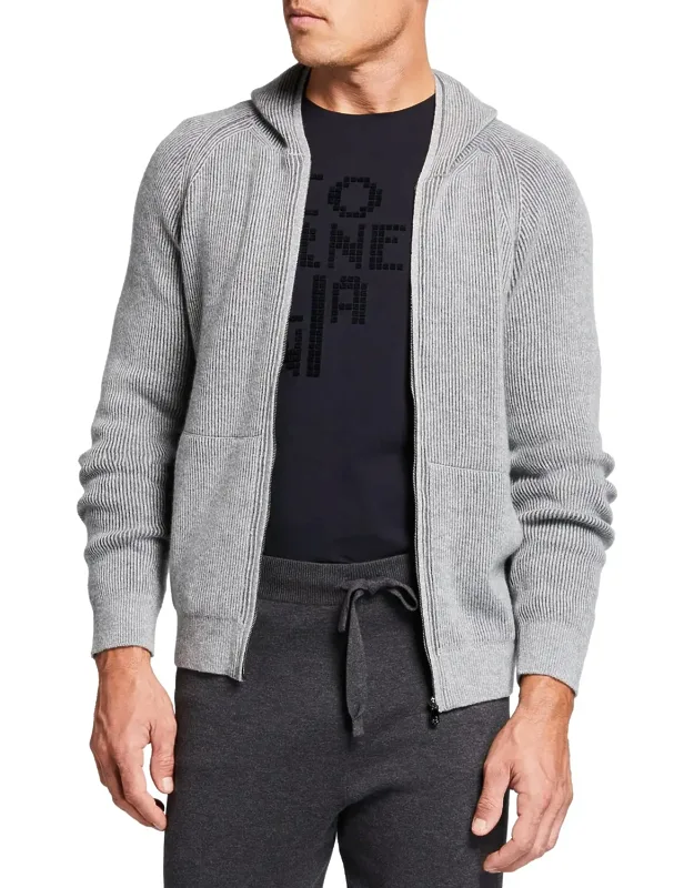 Men's Ribbed Raglan Zip Hoodie Sweater