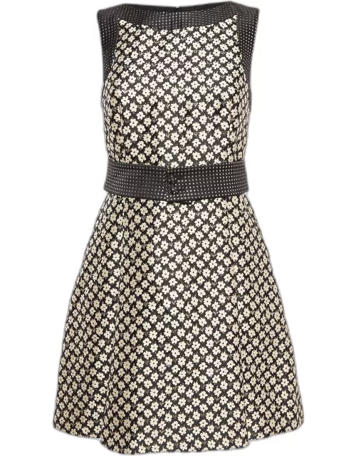 RED Valentino Black/Gold Floral Jacquard Belted Mini Dress