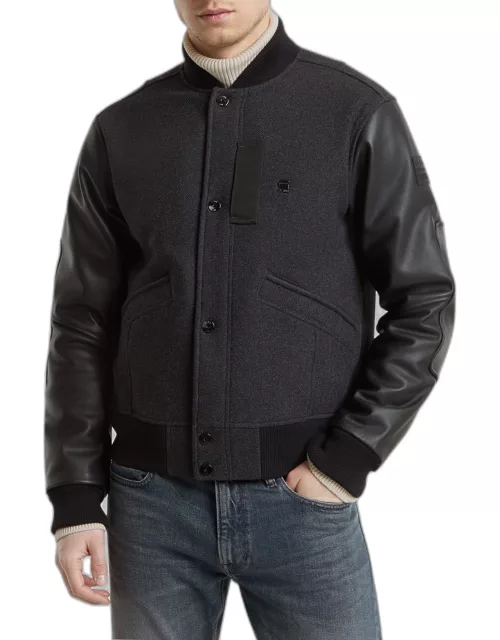 Men's Tonal Wool and Leather Varsity Jacket