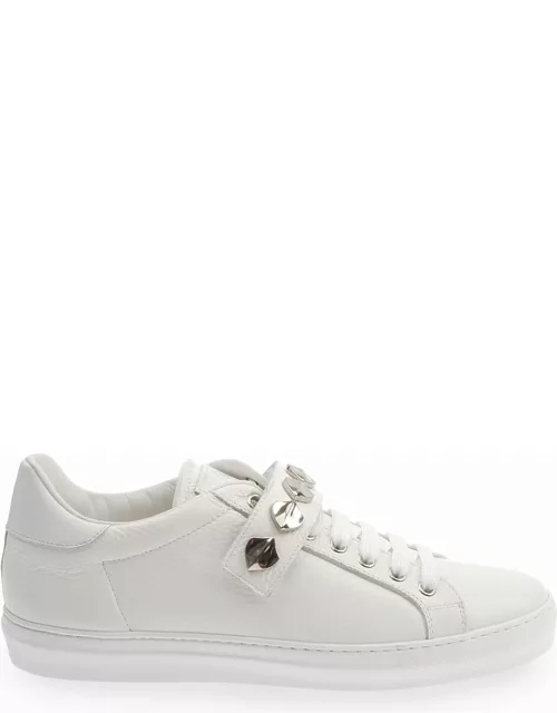 Men's Leather Low-Top Sneakers w/ Studded Grip-Strap