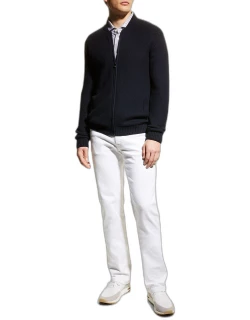 Men's Silk/Cotton Pique Zip-Front Cardigan