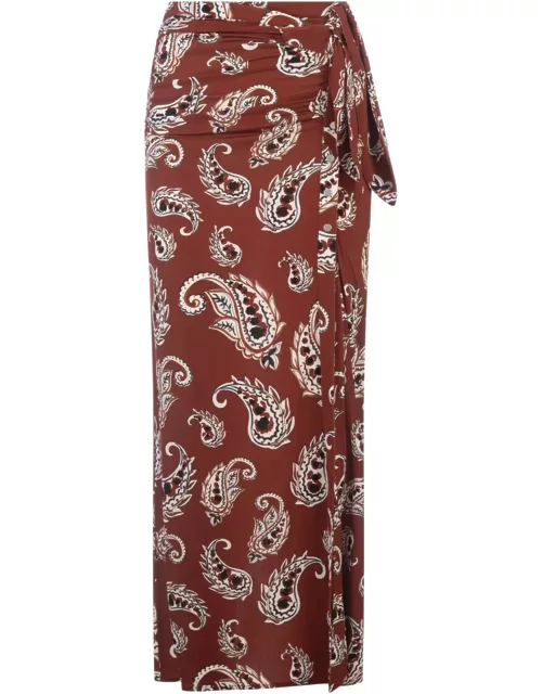 Paco Rabanne Red Printed Long Skirt With Knot