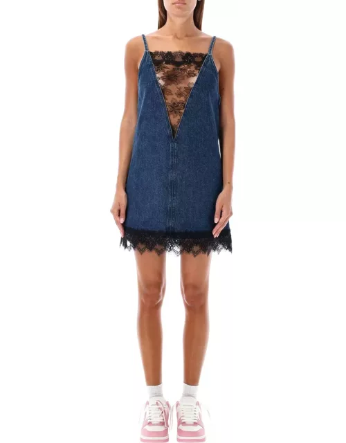 Off-White Lace Detailed Sleeveless Denim Dres