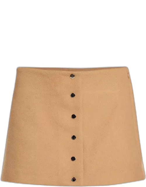 May Snap-Front Wool-Cashmere Mini Skirt