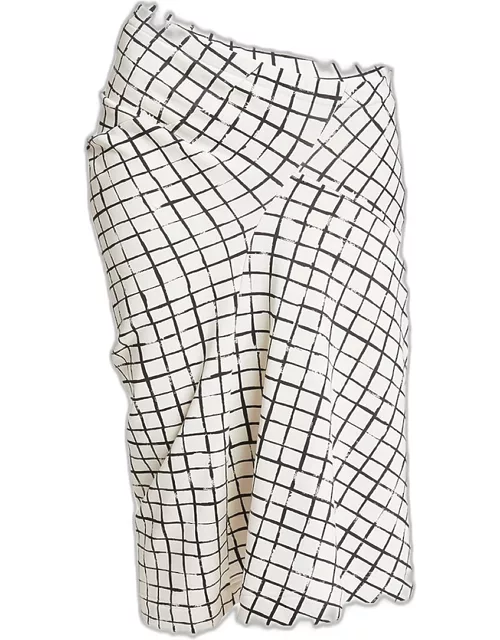 Harens Grid Print Asymmetric Midi Skirt