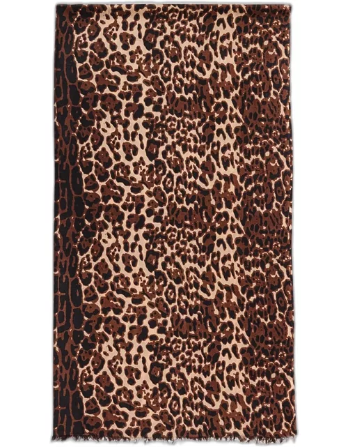 Lightweight Cashmere Leopard-Print Scarf