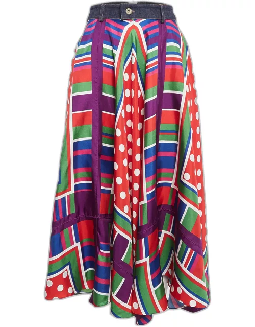 D & G Multicolor Printed Silk Asymmetric Midi Skirt