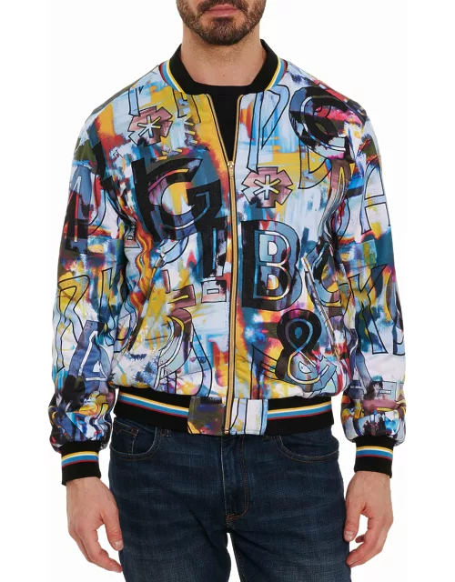 Men's Peace Love Abstract-Print Bomber Jacket