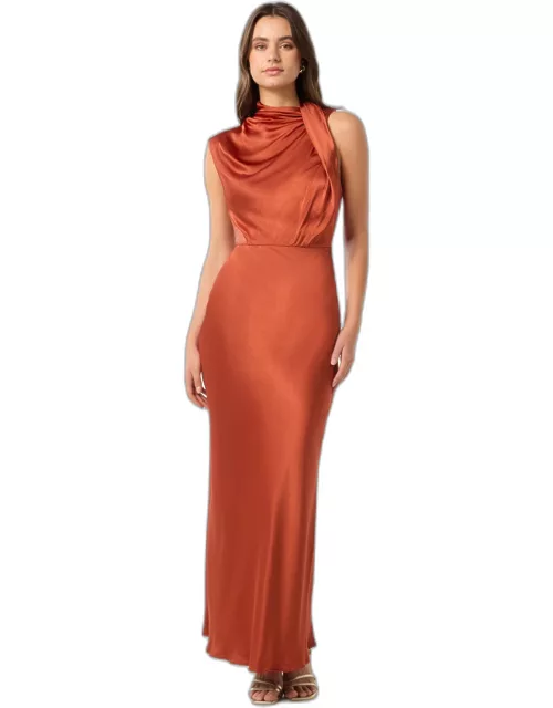 Forever New Women's Sienna High-Neck Satin Maxi Dress in Burnt Orange