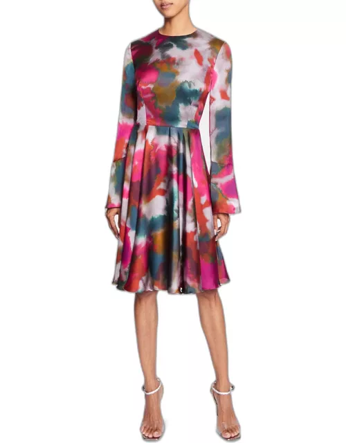 Roni Abstract-Print Charmeuse Dres