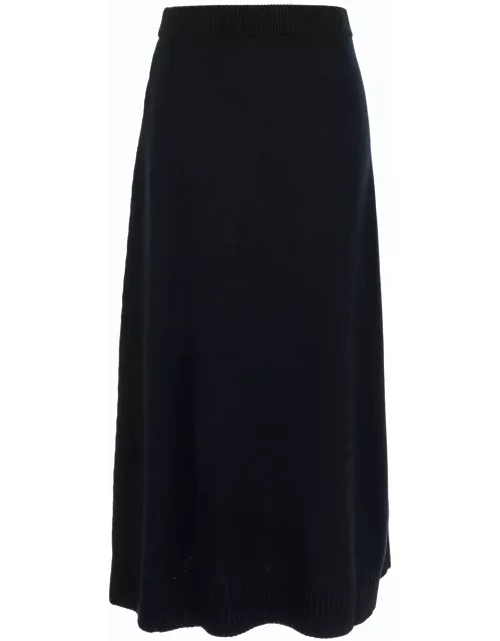 Allude Black Flared Long Skirt In Wool And Cashmere Woman