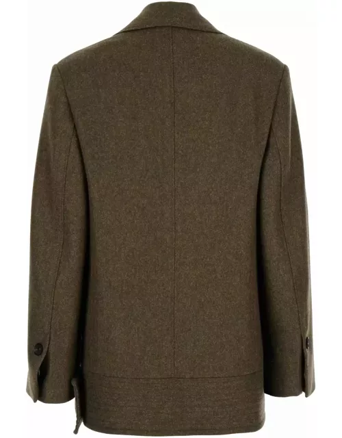 Ferragamo Green Double-breasted Coat With Wide Notched Revers In Wool Woman