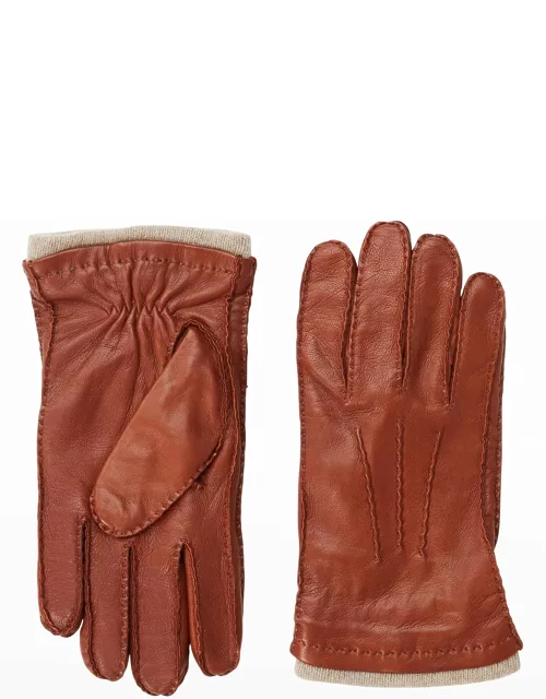 Men's Leather/Cashmere Hand-Stitched Glove